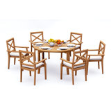 5 Pcs Grade-A Teak Wood Dining Set: 52" Round Table And 4 Granada Stacking Arm Chairs #11GR1104