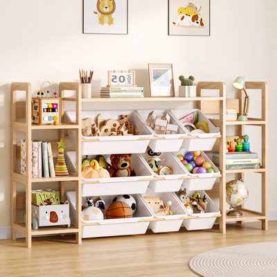 Toy Storage Organizer - Toy Organizers And Storage With Bookshelf, Toy Storage Shelf With 3 Shelves And 9 Storage Bins, Kids Bookshelf And Toy Storage For Kids Room, Playroom, Nursery
