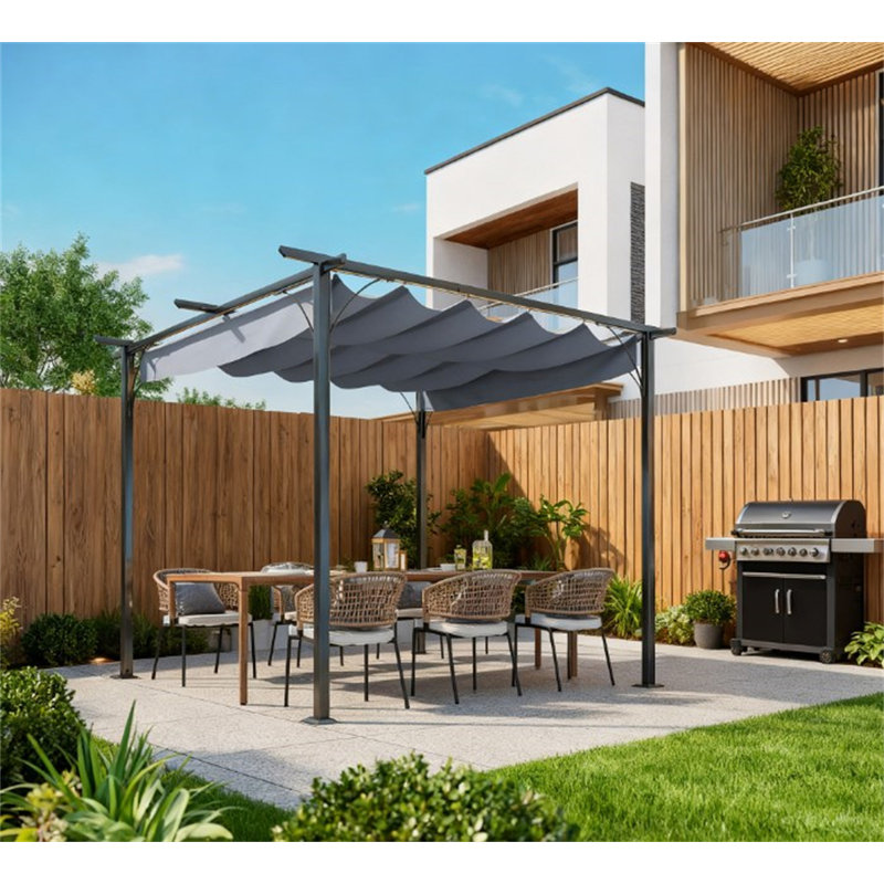 Metal Patio Shade Shelter,Outdoor Retractable Pergola Canopy,For Backyard,Porch Party,Garden, Gray