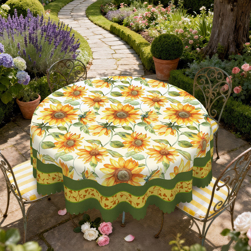Yellow Sunflower Pattern Design Machine-Washable Polyester Tablecloth