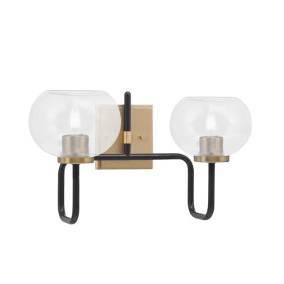 Amarmula 2 Light Bath Bar, Matte Black & New Age Brass Finish, 7" Clear Bubble Glass