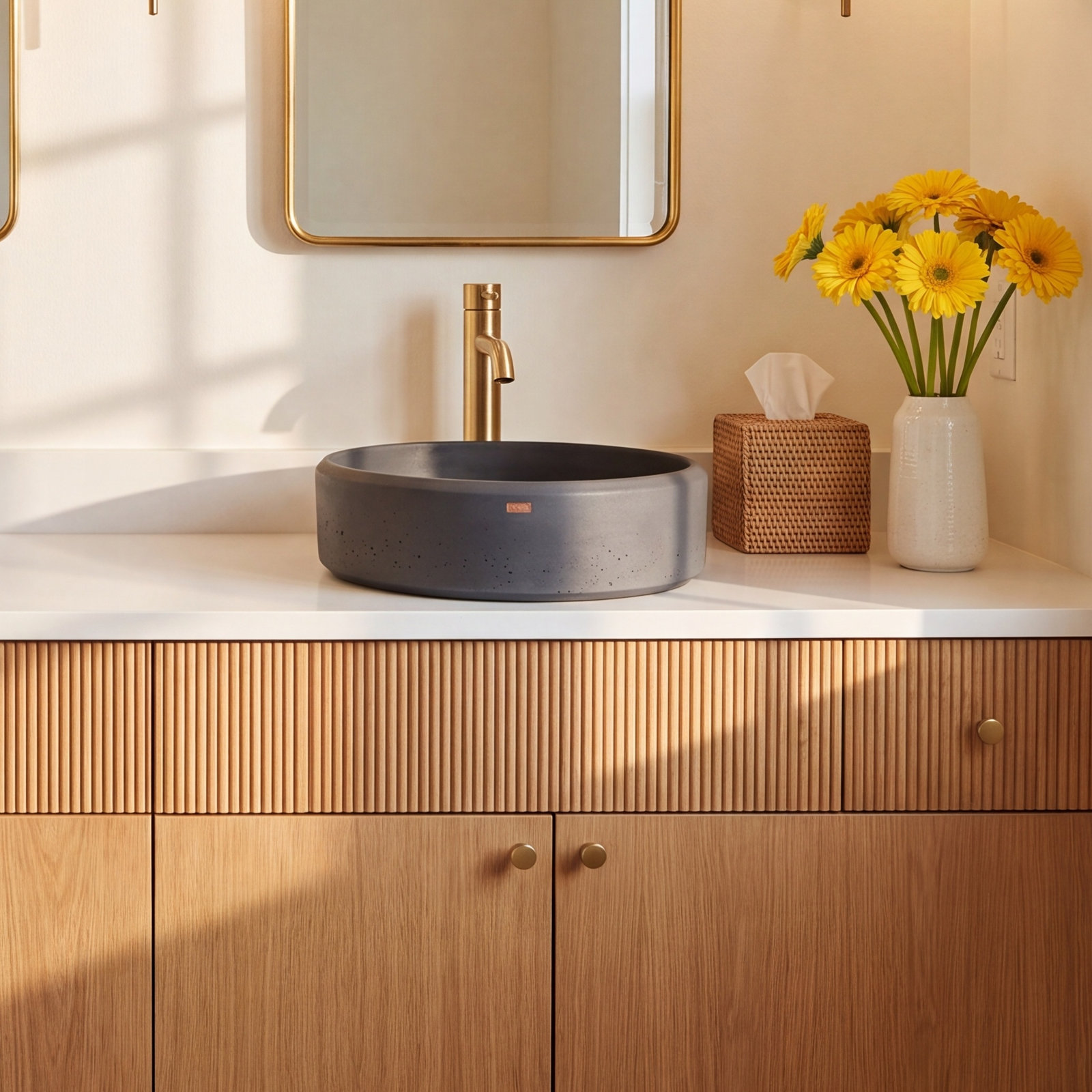 Ubud Round Concrete Vessel Sink, Coal Black