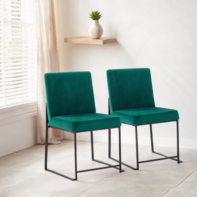 Ensemble de 2 chaises de salle à manger pour la cuisine, velours vert classique avec structure en acier noir, style contemporain à haut dossier