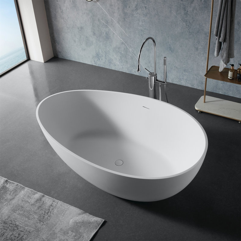 Baignoire de trempage autoportante en résine de luxe fabriquée à la main avec trop-plein