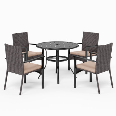 Ensemble de salle à manger de patio 5 pièces avec coussins Leonard