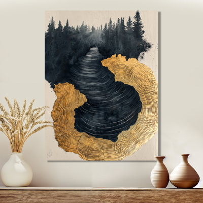 Forêt foncée liquide Gem River II - reproduction d'art traditionnelle en métal, art mural forêt en métal
