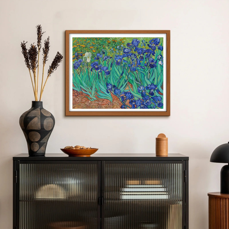 Van Gogh's Irises Wall Art, peinture florale encadrée pour étude et salon, H 16 po x l 24 po, Cadre café café