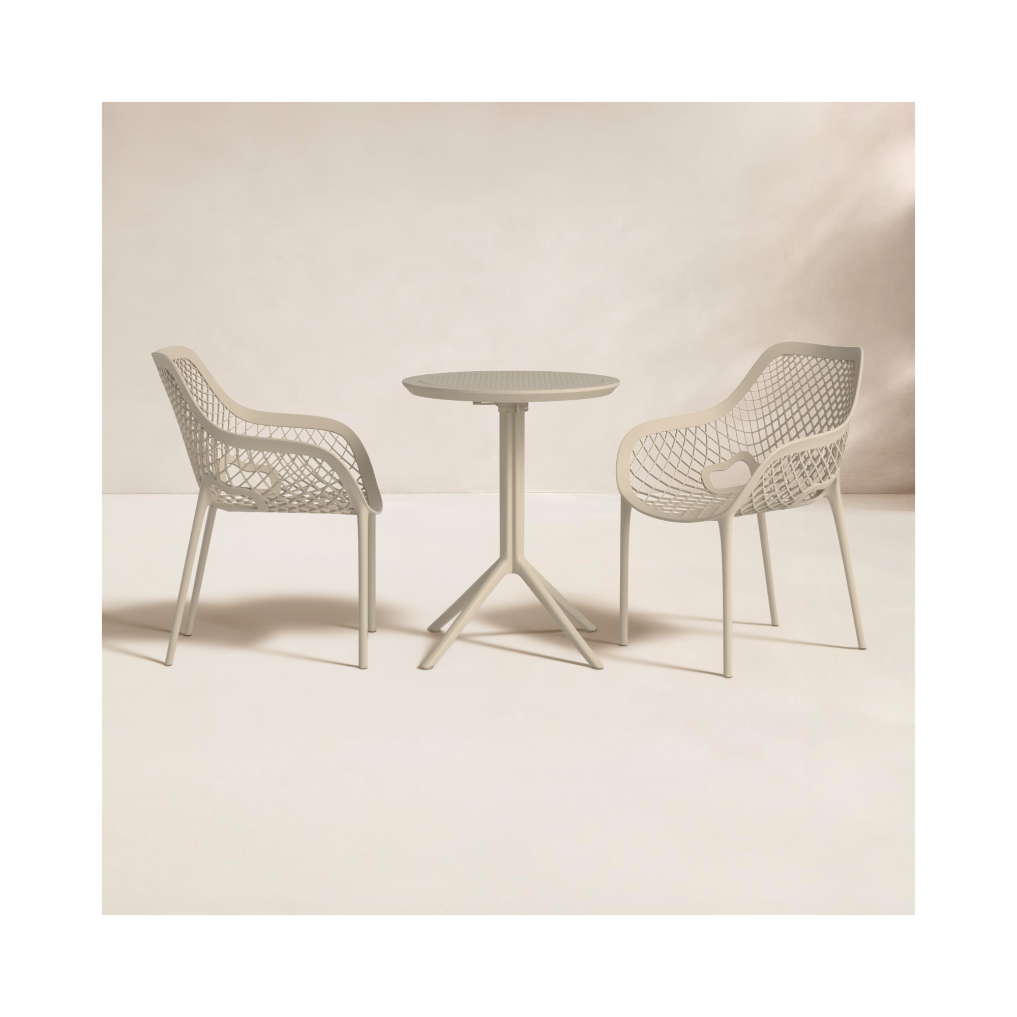 Farrah 24'' Round 2 - Person Bistro Set with Open Air Stacking Chairs, Taupe