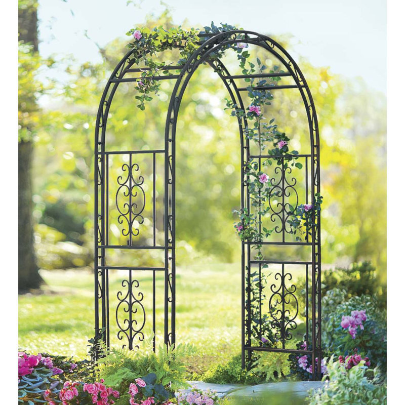 Montebello Iron 84" Tall Garden Arbor, Gray