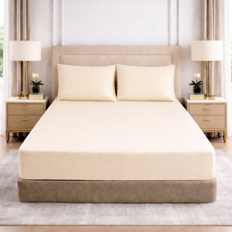 25cm Deep Pocket Fitted Sheet - Soft Microfiber Elasticated Bed Sheet Bottom, Cream, Single (3')