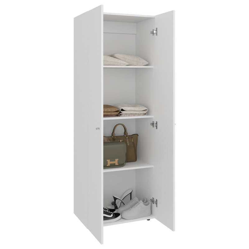 Système de placard autoportant blanc à 2 portes avec quatre tablettes fixes pour la salle de lavage de la chambre à coucher