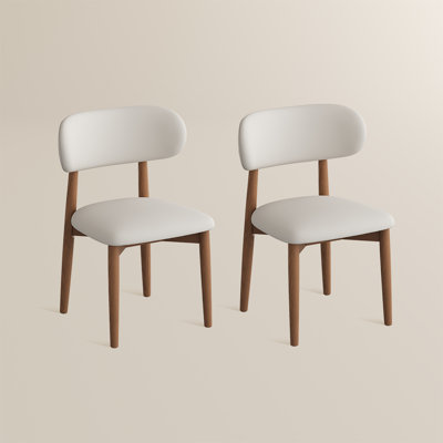 Mid-Century Modern Wood Dining Chairs, Upholstered PU Leather Wood Dining Chair Side Chair, Fully Assembled (Set of 2)