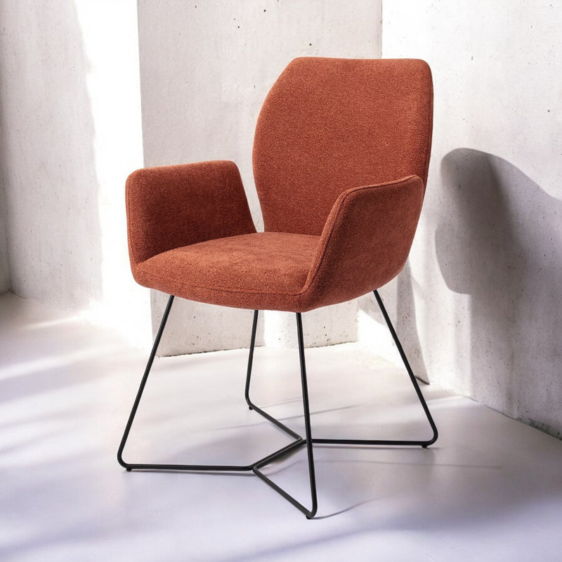 Azuolas 47.5cm H Polyester Upholstered Metal Armchair, Terracotta, Black