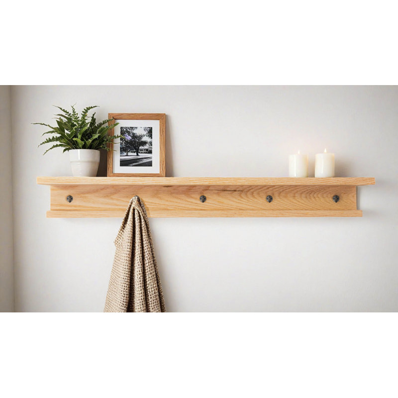Rayne 3 Piece Oak Shelves With Hooks, 5.75" H x 60" W x 5" D