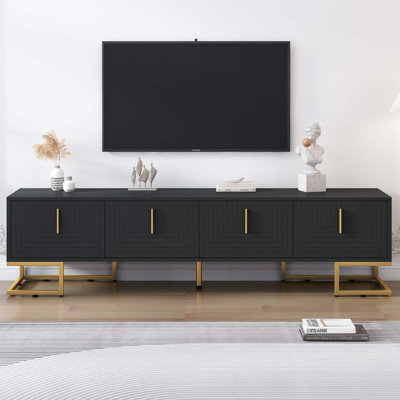 Modern TV Stand with Metal Legs and Gold Handles for TVs Up to 80'', Media Console Table with Cabinets and Adjustable Shelves, Luxury TV Cabinet with Geometric Lines for Living Room