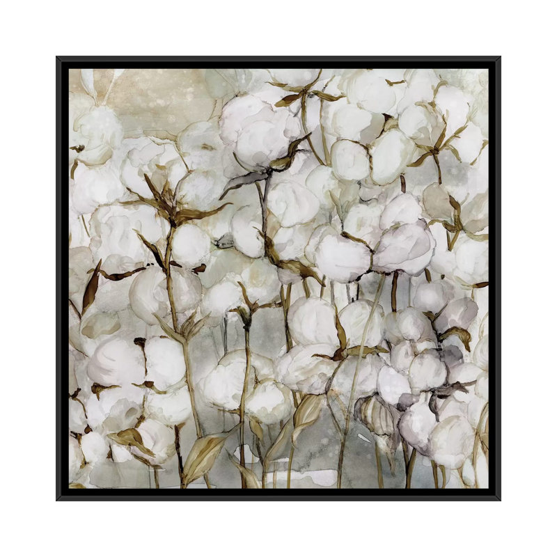«Cotton Field», reproduction sur toile, H 18 po x l 18 po x P 1,5 po, Toile avec cadre noir, Pas de tapis