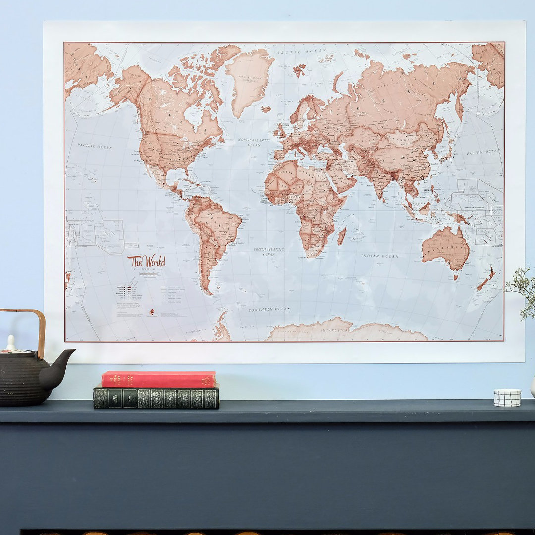 Roll-Down Medium the World Is Art Wall Map, 23" x 33" Maps International