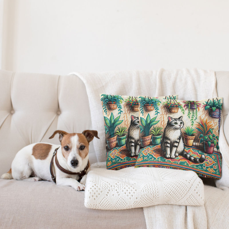 429907_Ambesonne, housse de coussin pour chat, ensemble de 2 peintures Boho, H 16 po x l 16 po