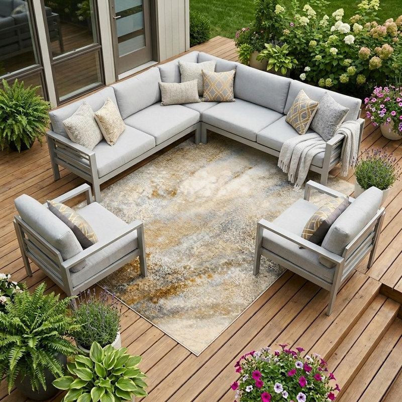 8' X 10' Brown Abstract Washable Non Skid Indoor Outdoor Area Rug