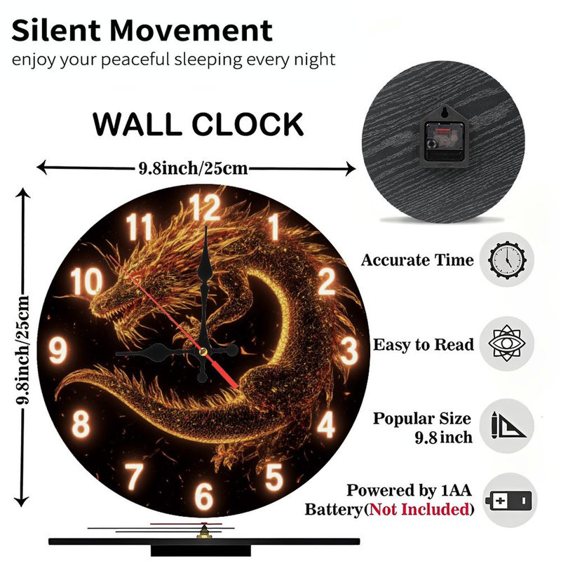 Horloge à chiffres lumineux avec dragon