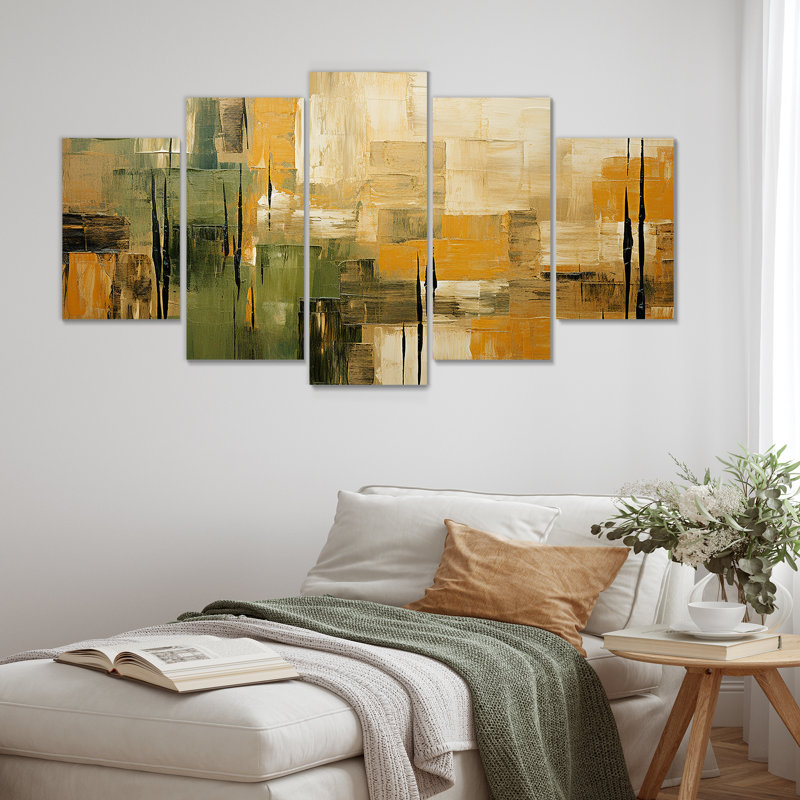 "Green Beige Wild Essence Collage I" - art mural Tachisme Multipanel