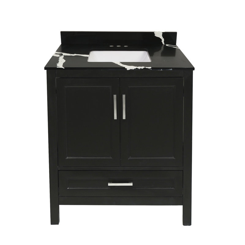 Ensemble de meuble-lavabo simple 25 po Aldino, Noir Calacatta, Espresso
