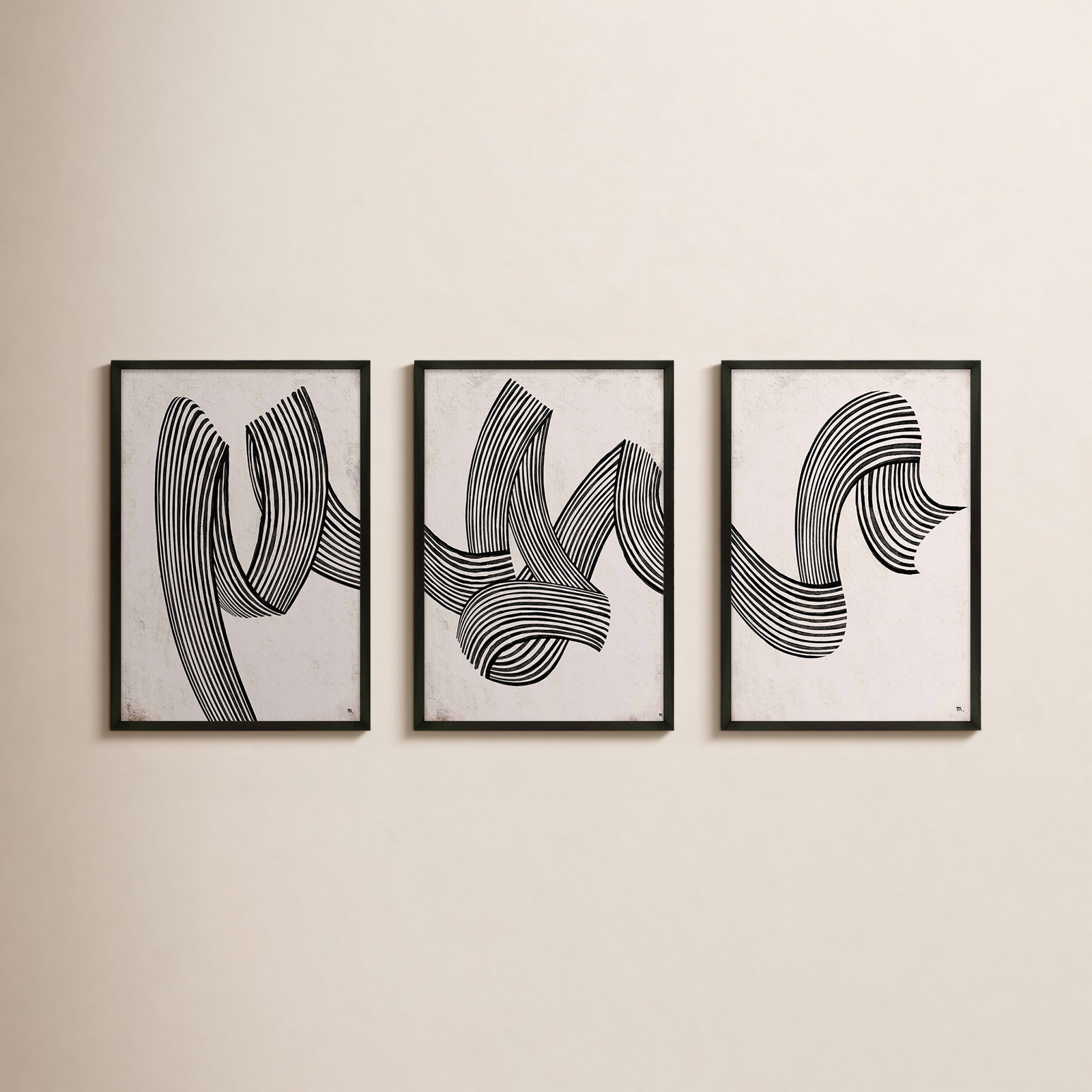 Menton "Linework" 3-Piece Print Set, 20" H x 28" W, Black
