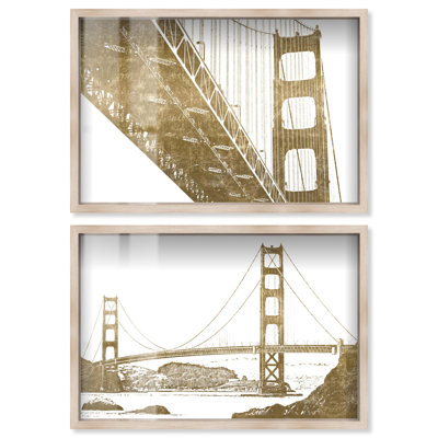 «Serene Abstract Duo Shadowbox Print Glam» par Art Remedy, cadre blond, 45 x 30