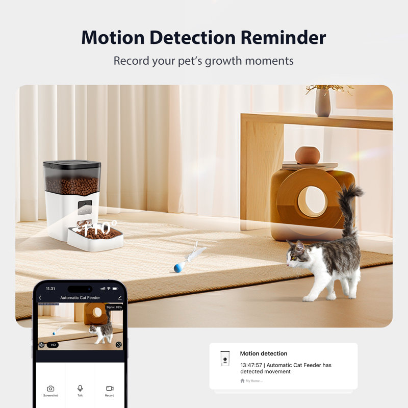 Distributeur automatique intelligent de nourriture pour chats IMIPAW 101 oz, 3 L, Wi-Fi et caméra HD, avec enregistreur vocal 10 secondes.
