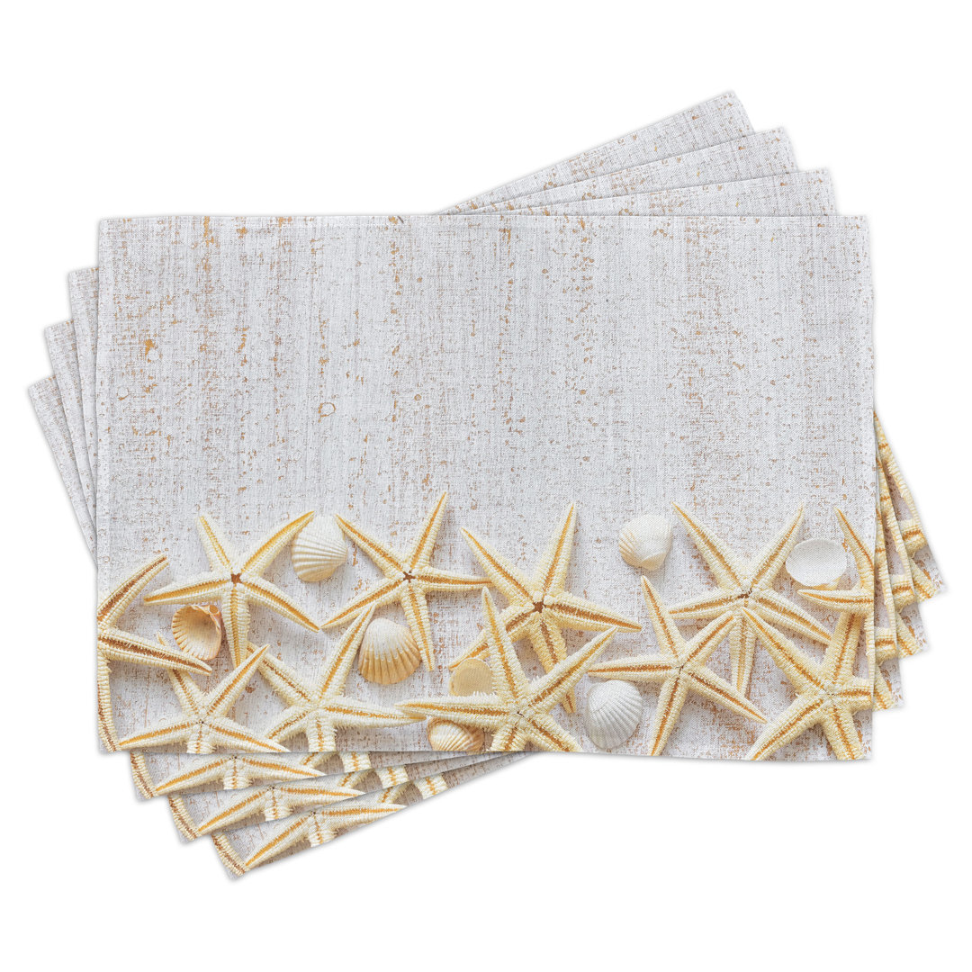 Platzdeckchen 4er Set, Muscheln auf Holz, Pearl Ivory