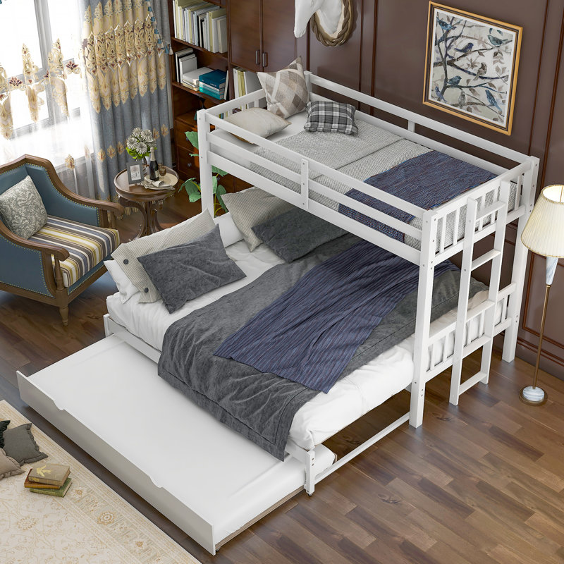  Twin Bunk Bed Frame with Pull-Out Trundle, Space-Saving Sleeper and Guest Solution, Espresso, White
