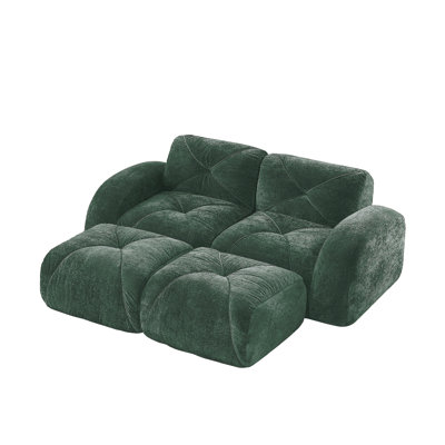 Canapé désossé en forme de U, tissu de velours doux, conception touffetée, éponge haute densité 32D, aucun assemblage requis, fond ergonomique, conception antidérapante, repose-pieds mobiles pour les chambres à coucher, vert