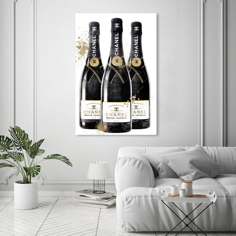 Mode et bulles, peinture d'art moderne sur toile noire / blanche / dorée