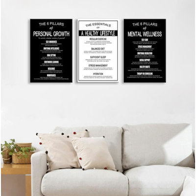 3 Piece Motivational Wall Art Of Personal Growth, Mental Wellness & Healthy Lifestyle Essentials - Inspirational Posters For Office Bedroom Gym Self Care & Mental Health Decor