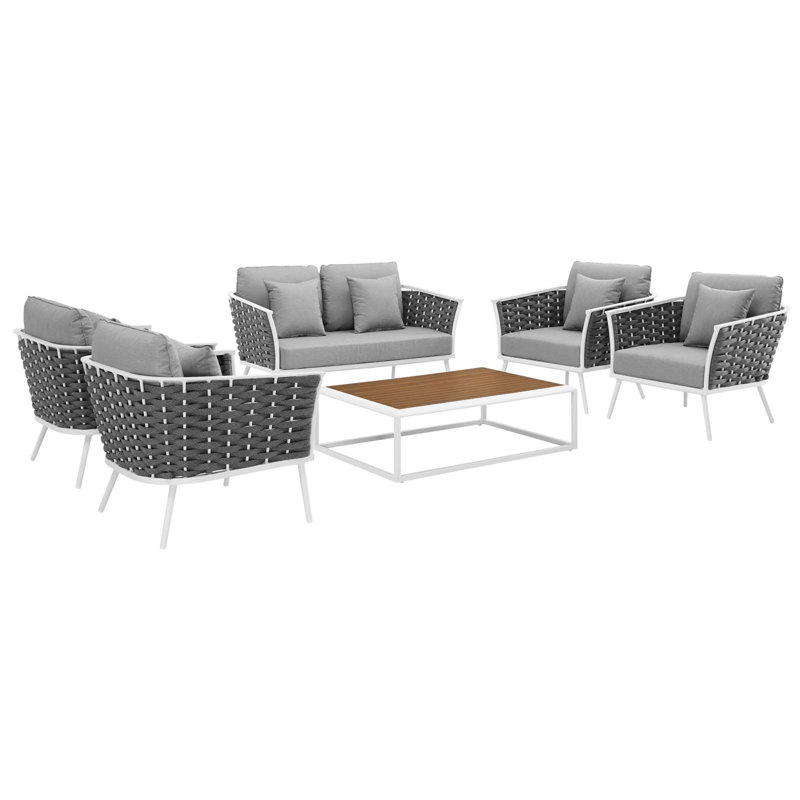 Ensemble de canapé modulaire d'extérieur en aluminium 6 pièces Modway Stance, Gris