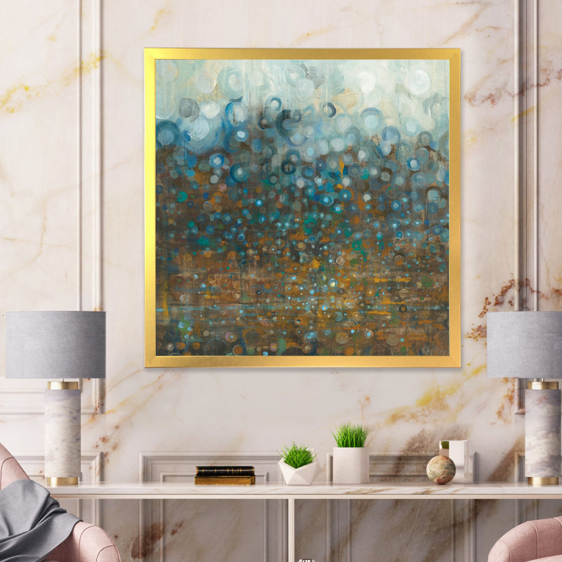 «Blue and Bronze Dots», reproduction sur toile encadrée, H 16 po x l 16 po x P 1 po, Cadre doré