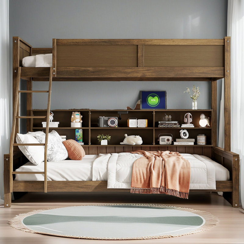Twin XL over Queen Bunk Bed with Storage Cabinets, USB Ports, and Built-in Convenience, White