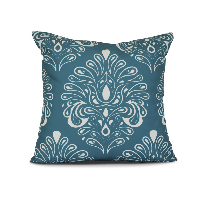 Teal and White Damask Square Throw Pillow