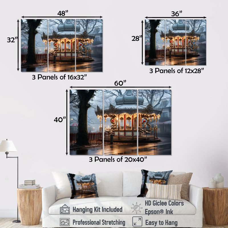 Carousel Winter Scenery - Carousel Wall Art, ensemble d'impression, H 28 po x l 36 po x P 1 po