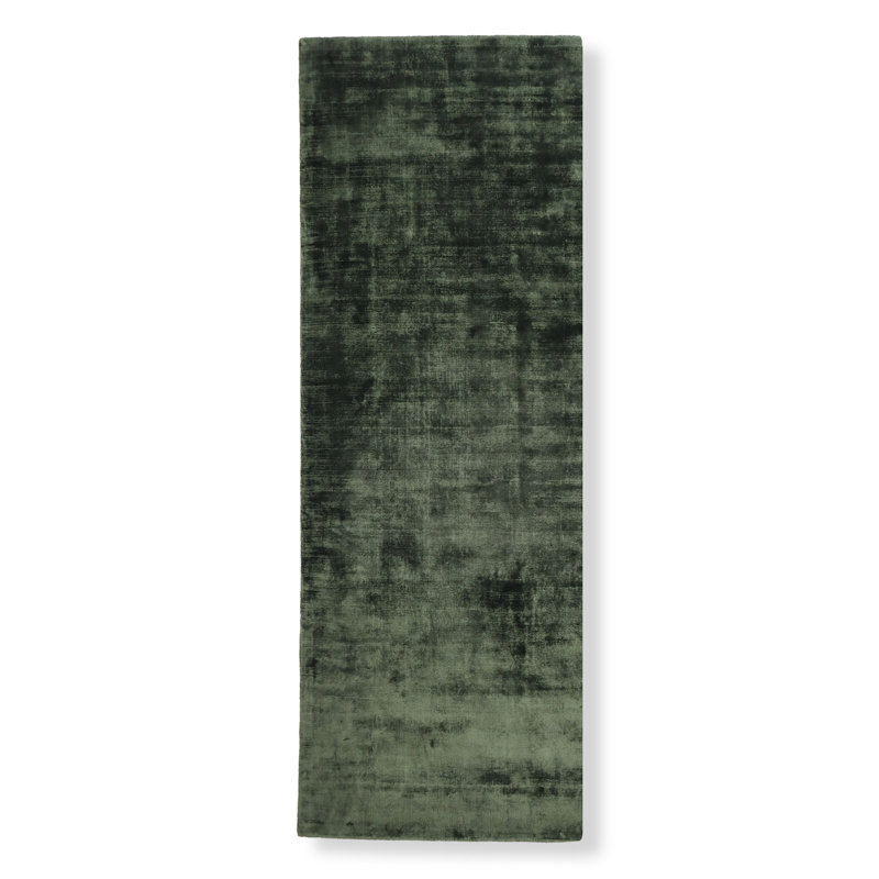 Hand-Loomed Lux Silk Moss Green Area Rug, Runner 2'6" x 9' 