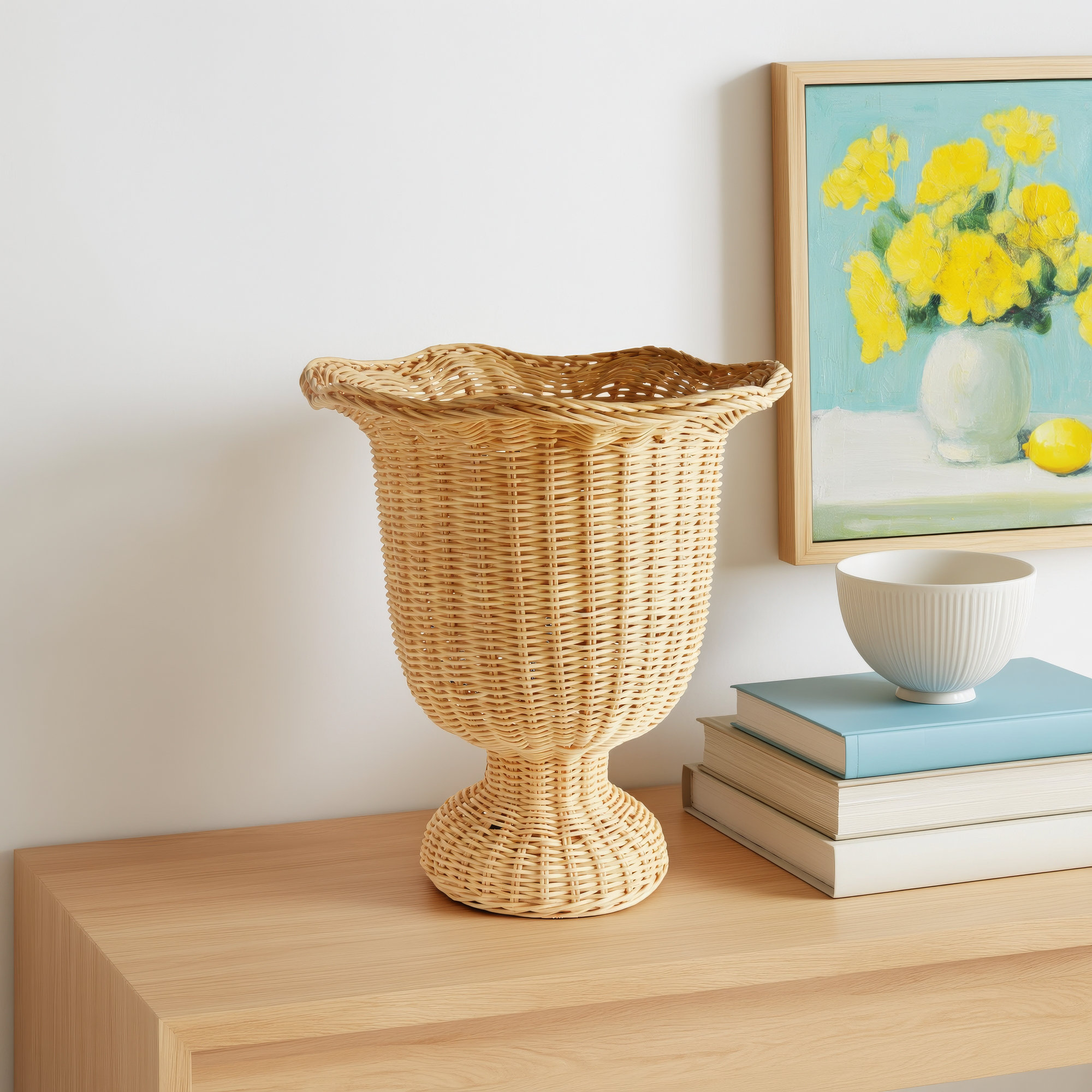 MYRA RATTAN SCALLOPED EDGE FOOTED URN