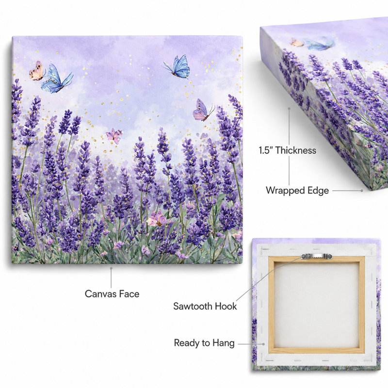 Lavande, art floral sur toile tendue, l 40 po x H 40 po x P 1,5 po