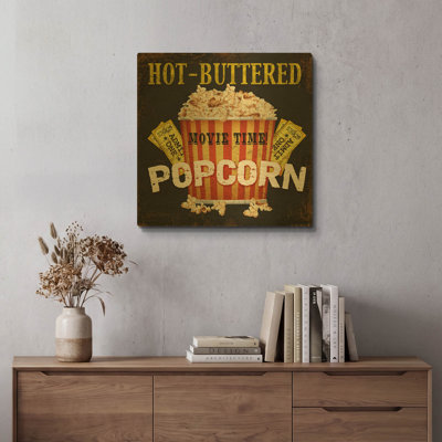 'Hot Buttered Popcorn Theater Art' By Jean Plout Gold Metal Wall Art, 24" x 24"