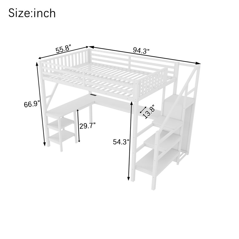 Full Size Loft Bed, White