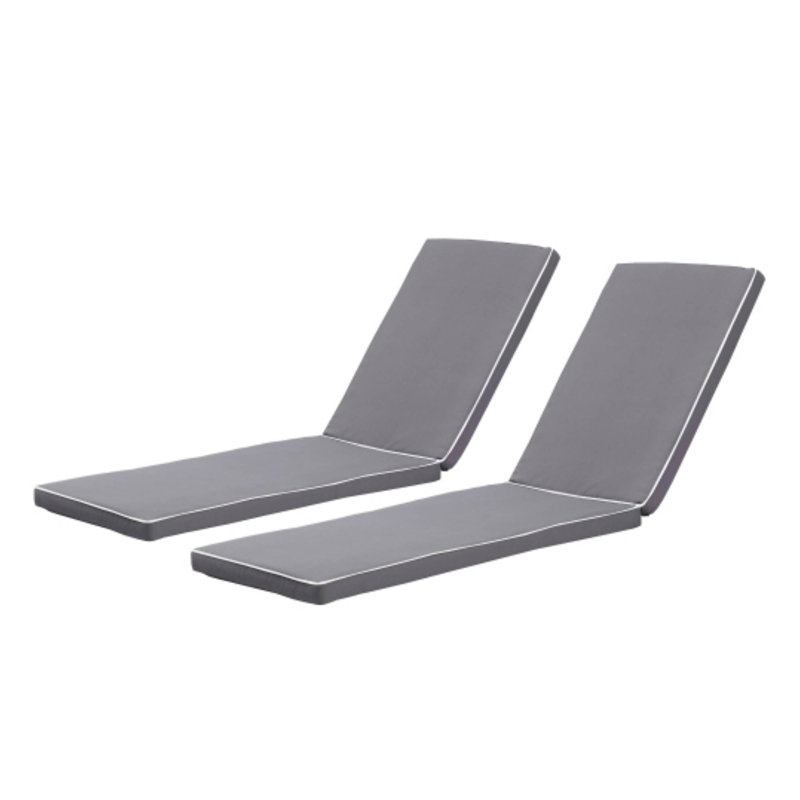 2 pièces gris avec bordure blanche coussins de remplacement pour chaise longue d'extérieur, 2, Coton, Blanc / Gris