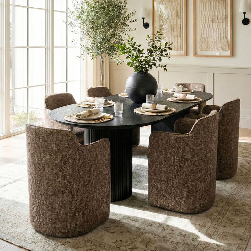 18.5" Seat Height Upholstered Dining Armchair, Light Brown