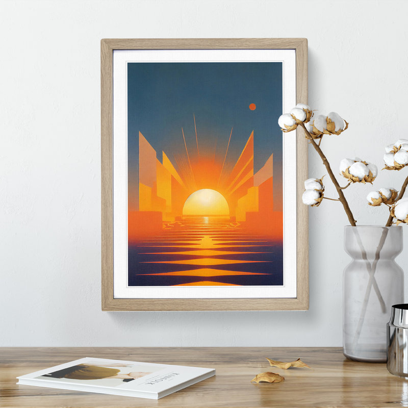 Gentle Abstract Sunset - Single Picture Frame Print, Oak, 34cm H x 25cm W x 2cm D