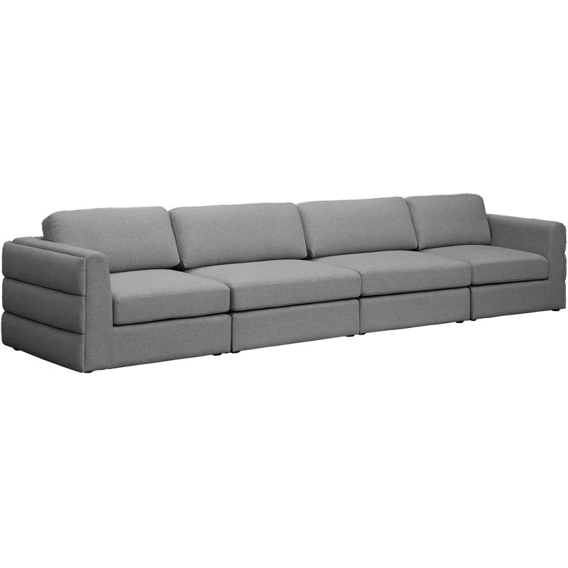 Canapé modulaire à accoudoirs carrés Hurman, Tissu gris texturé en lin