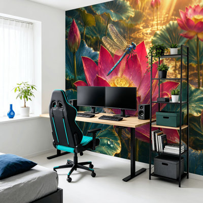 Décoration murale adhésive moderne auto-adhésive pour chambre à coucher Lotus L 69 po x l 96 po