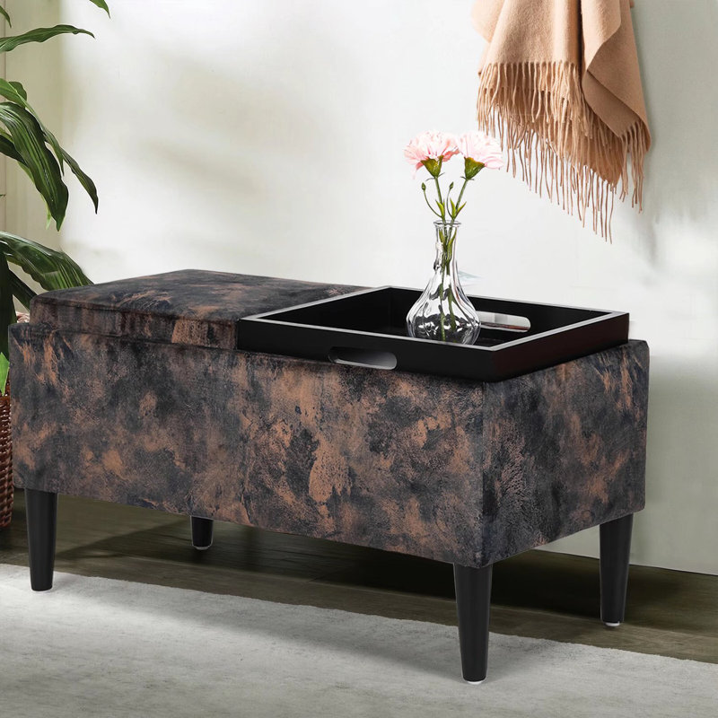 Repose-pieds de rangement 31,5 po avec couvercle, Toile brune
